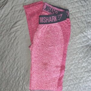 Gymshark Pink Heather Leggings with Gray Logo Waistband